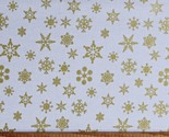 Cotton Snowflakes Gold Metallic on White Fabric Print by the Yard D502.75 - $12.95