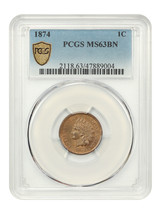 1874 1C PCGS MS63BN - $331.01