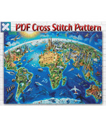 World Map Cross Stitch Pattern / Ocean Map Instant Cross Stitch PDF Pattern - $5.00