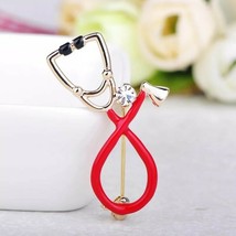 Red Gold Brooch Stethoscope Style Statement Pin Brooch Trend Fashion Jewelry - £15.03 GBP