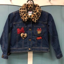 Disney Minnie Mouse sequin jean jacket with fluffy animal print  size 5/6 - £25.68 GBP