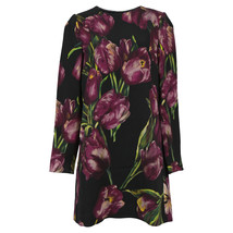 Dolce &amp; Gabbana Mini Tulip Printed Shift Dress In Viscose Women Black Size 42 - $313.50