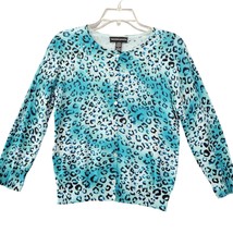 Spenser Jeremy Blue Silk Shirt Preppy Leopard Sequin 3/4 Sleeve Top Women Size S - $8.10