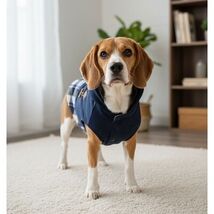 Navy Blue Dog Hoodie Plaid Trim Sherpa Lined Toggle Coat Pet Jacket M - $6.90