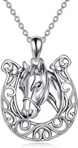 YAFEINI Horseshoe Horse Necklace 925 Sterling Silver Celtic Knot Horse Pendant L - £32.06 GBP
