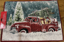 Christmas Tapestry Table Placemat 13&quot; x 18&quot; Red Truck With Presents-New-... - $14.73