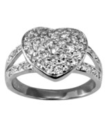 Womens Solid Sterling Silver 925 CZ Pave Heart Ring Cubic Zirconia  - $32.92 CAD