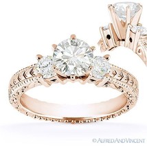 Round Cut Moissanite 14k Rose Gold 3 Three-Stone Antique Style Engagement Ring - £602.53 GBP+