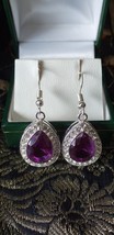 Vintage 1990-s Large Amethyst and Zircons Sterling Silver Drop Earrings - Heavy - £108.21 GBP