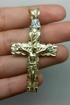 1Ct Round Simulated Diamond Cross 925 Silver Gold Plated Jesus Crucifix Pendant - £102.74 GBP