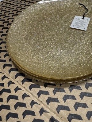 The Art Tabletop AKCAM Gold Glitter Sparkle Glass Dinner Plates S/3 -New~ Item image 2