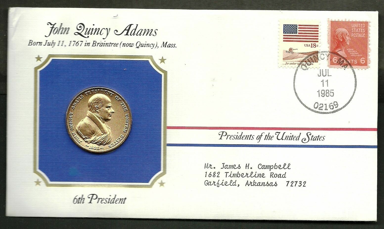 US 1985 FDC With Official Mint Presidential 24kt Gold Electroplated Meda... - $2.62