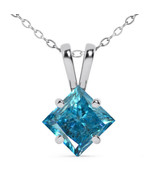 2 Carat Floating Diamond Solitaire Pendant Blue Princess Treated 14K Whi... - €1.879,21 EUR