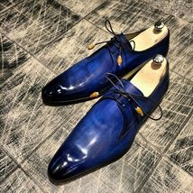 Men&#39;s Handmade leather lace up dress shoes, unique design custom shoes f... - $159.99