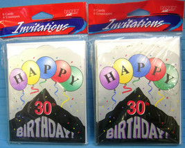  Birthday Party Invitations 30th Paper Art Balloon Design 16 Cards &amp; Envelopes  - £11.01 GBP