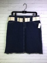 IE Relaxed Womens Size 12 Blue Denim Jean Skirt Belted Raw Hem Cotton A-... - $24.75