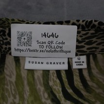 Susan Graver Shirt Womens 12 Green Long Sleeve Spread Animal Print Button Up - £20.22 GBP