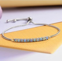 Natural Opal Tennis Bracelet, Minimalist Adjustable Jewelry, Gift For Friend - £143.62 GBP