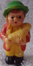 Vintage Hand Painted Minature 1.25” Plastic Little Boy With Cat Figure - $2.99
