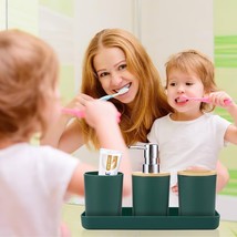 9 Piece Dark Green Bathroom Accessories Set with Trash Can Tray Soap Dispenser T - £63.37 GBP