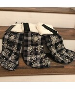 Tahari Buffalo Plaid Black White Beaded Stocking Christmas Set 3 ~NWT~ - $75.00