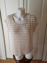 Splendid Ladies Size Small White Gold Metallic Striped Short Sleeve Sweater - £13.38 GBP