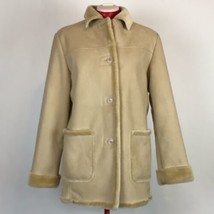 J Percy Tan Camel Color Faux Suede Leather 4 Button Coat Women&#39;s SMALL - $49.45