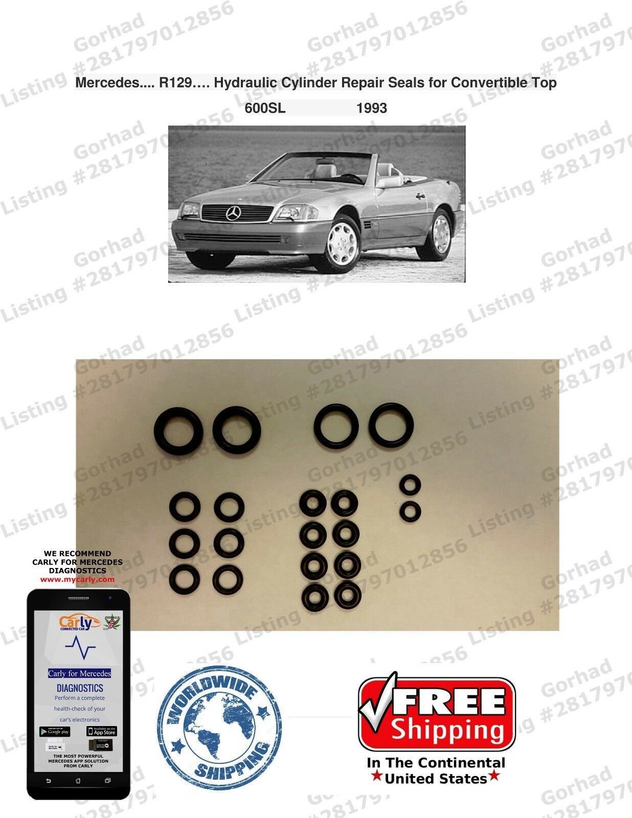 93-93 Mercedes 600SL Hydraulic Cylinder Repair Seals for Convertible Top...R129 - $15.79