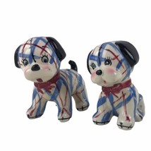 Vintage Gingham Dog Salt &amp; Pepper Shakers Ceramic Pottery Made In Japan U18 - £18.37 GBP