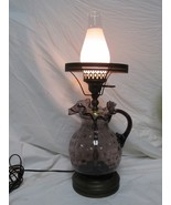 Amethyst Pitcher Hurricane Table Lamp 21&quot; Ruffle Top Reverse Coin Dot Ha... - $118.79
