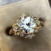 3CT Simulated Diamond Vintage Engagement Ring 14K Yellow Gold Plated Silver Xmas - $141.25