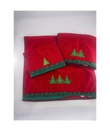 Vintage Christmas Bathroom Towels Twilight Trees Red Green Holiday Embro... - $461.10 MXN