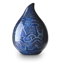 Blue Tear Drop Oak Wood Adult Funeral Cremation Urn, 200 Cubic Inches - £1,598.71 GBP