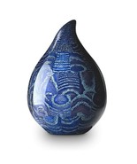 Blue Tear Drop Oak Wood Adult Funeral Cremation Urn, 200 Cubic Inches - £1,563.68 GBP