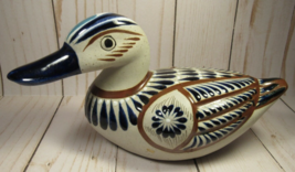 Mexican TONALA Folk Art Duck Decoy Signed 8&quot; x 4&quot; Navy Blue and Brown. - £15.61 GBP