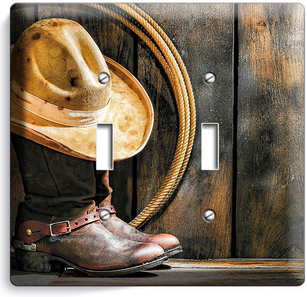 COWBOY BOOTS HAT LASSO RUSTIC COUNTRY 2 GANG LIGHT SWITCH WALL PLATES ROOM DECOR