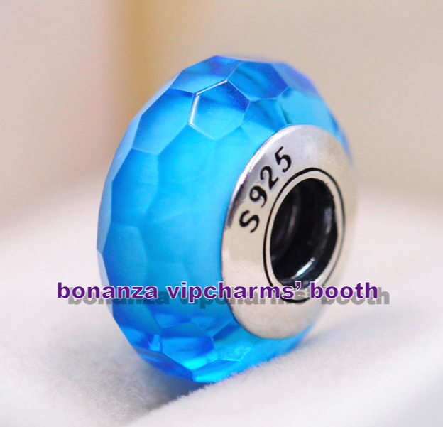 925 Sterling Silver Handmade Bead Fascinating Aqua Faceted Murano Glass Charm