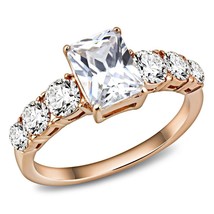 2.95Ct Emerald Cut CZ Solitaire Accent Band Rose Gold Over Wedding Ring Sz 5-10 - £46.04 GBP