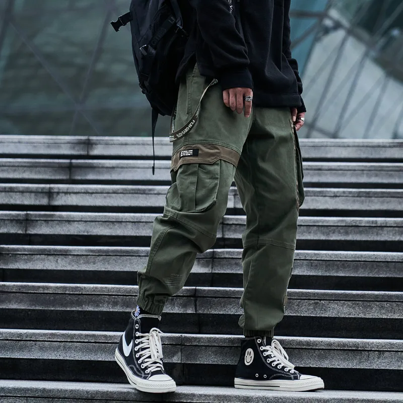 CHAIFENKO Hip Hop Cargo Pants Men Fashion Harajuku Black Harem Pant Streetwear J - £63.46 GBP