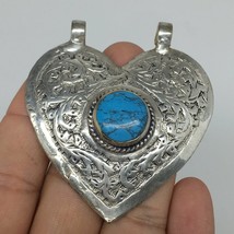 1pc, 2.3&quot;x2.1&quot;x0.5&quot;,Turkmen Pendant Blue Turquoise Inlay Heart Handmade,TN552 - £9.49 GBP