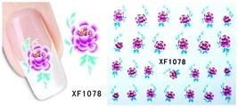 Nail Art Water Transfer Sticker Decal Stickers Pretty Flowers Pink Blue XF1078 - £2.38 GBP