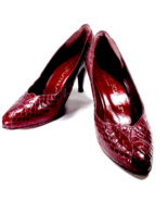 VINTAGE 80s Women Snakeskin Pumps Sz 8.5 Burgundy STUART WEITZMAN for MR... - $42.00