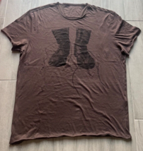 John Varvatos Studded Leather Boots Graphic Brown Raw Edge Tee Size XXL ... - $42.98
