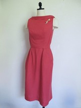 Vintage 50s 60s Linen Sheath Secretary Dress XS Sleeveless Coral Red Bom... - $49.99