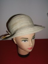 August Beige Straw Ladies Hat with Bow &amp; Beads (NWOT) - £11.83 GBP