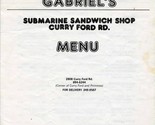 Gabriel&#39;s Submarine Sandwich Shop Menu Curry Ford Road Orlando Florida - £10.90 GBP