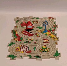 Vintage Puzzle Track 6 Tiles Pieces Plus Wind Up Toy  Firetruck and Poli... - $12.16