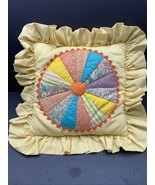 VTG 70s Quilted Throw Pillow–Dresden Plate Patchwork Ruffle Kitschy Hand... - €40,43 EUR