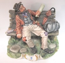 CAPODIMONTE Bisque Figurine Drunk Man On Bench by Carlo Savastano Mint! - £223.97 GBP