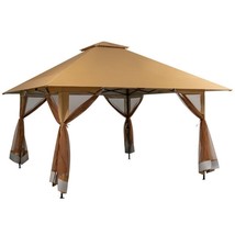 Brown 13 x 13 Ft Pop-Up Gazebo Outdoor Canopy w/ Mesh Mosquito Netting Sidewalls - £289.20 GBP